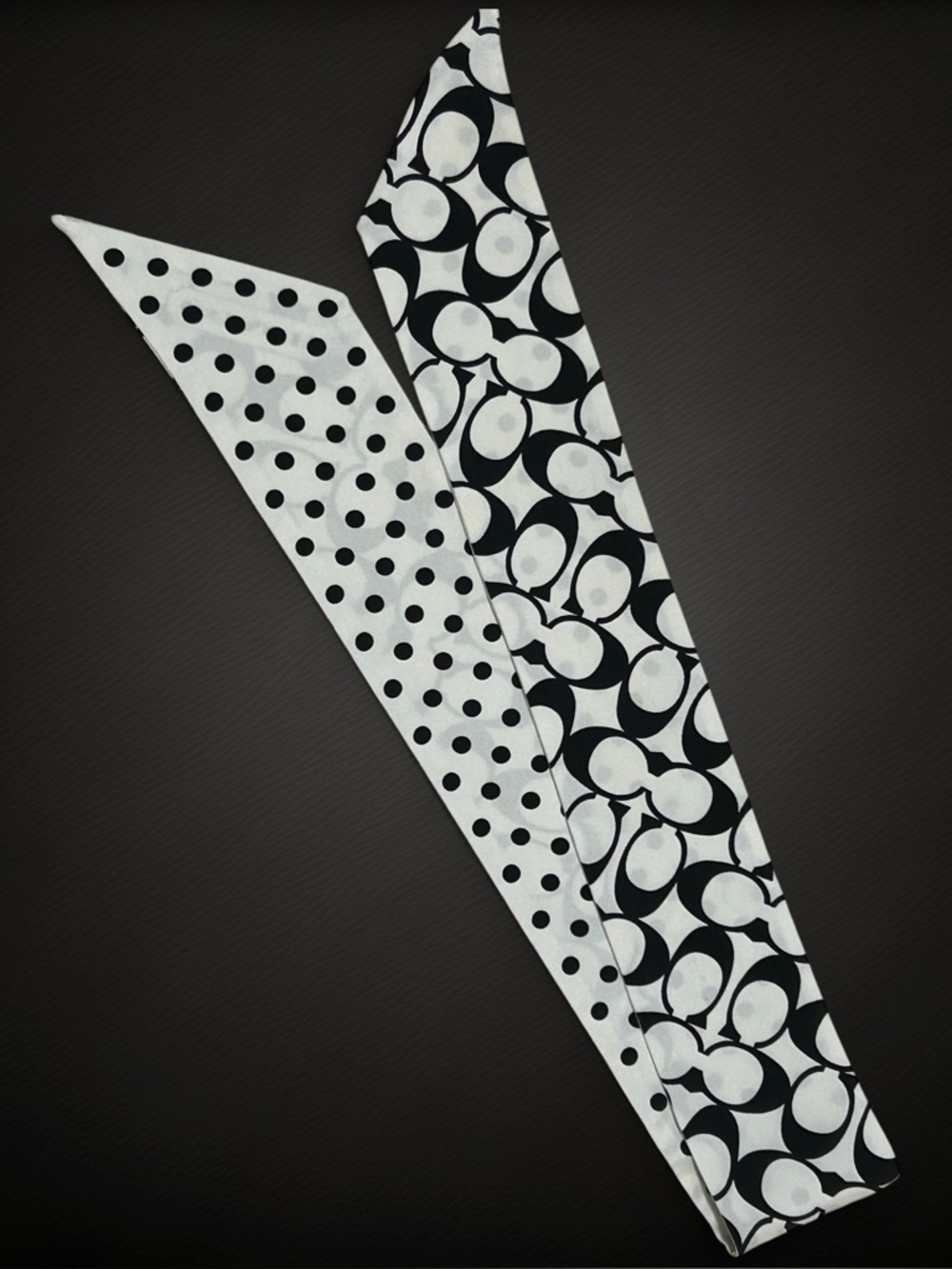 COACH Signature C & Dots Skinny Scarf in Black & White - Picture 2 of 5
